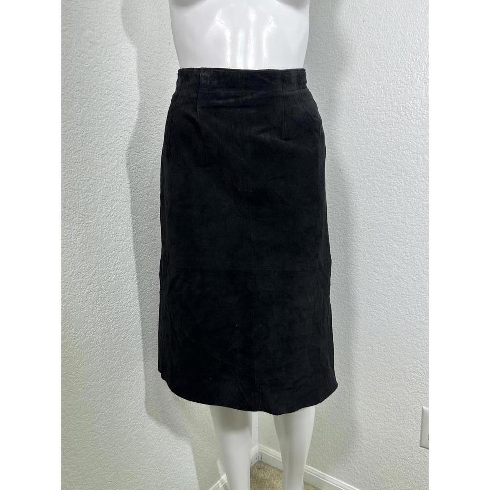 VTG Talbots Suede Leather Skirt Sz 8 Black Minimalist Classic Midi